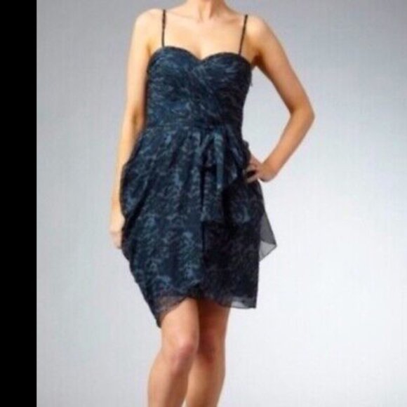 Rebecca Taylor Silk Leopard Gathered Mini Dress in Blue Size 4 - Picture 1 of 9